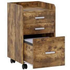 LINDRICK 3 Drawer Rolling Office Filing Cabinet - Rustic Brown