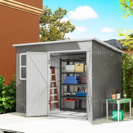 RIVEON Metal Metal Garden Shed - Light Grey