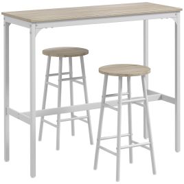 NOVION Wooden Bar Table and Stool Set - Oak