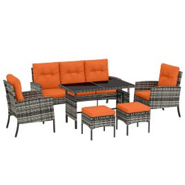 ZENARI Glass Rattan Garden Dining Set - Orange