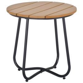 ELVIA Metal Outdoor Side Table - Light Wood