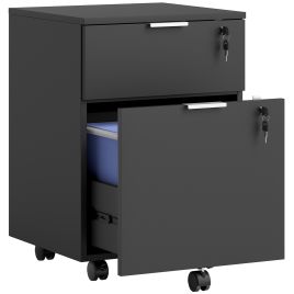 STERELI Wooden 2 Drawer Lockable Filing Cabinet - Black