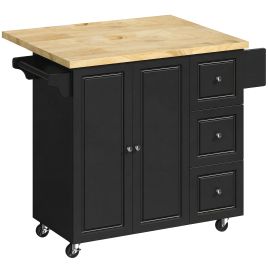 AURVIA Wooden Kitchen Island Trolley - Black