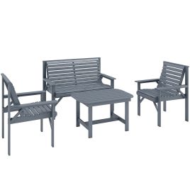 Camton Grey Fir Wood Sofa Set with 2 Armchairs - 121cm