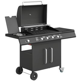 Valbury Black Stainless Steel Barbecue Grill Trolley with Side Table - 129.5cm