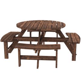 Luxloft Carbonised Fir Wood 8 Seater Dining Set - 178cm