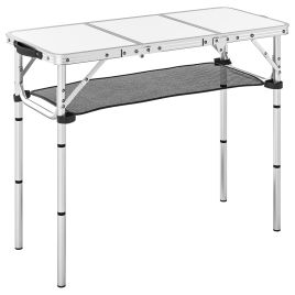 Camshaw Cream White Folding Camping Table with Mesh Storage Layer - 40cm