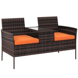 Normoor Orange PE Rattan Garden 2 Seats Chair - 137cm