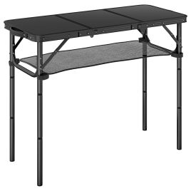 Camshaw Black Folding Camping Table with Mesh Storage Layer - 40cm