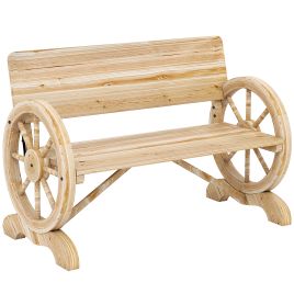 Prithor Natural Fir Wood Wheel Bench - 58cm