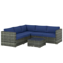 Luxwick Steel 4 Piece Rattan Garden Corner Sofa Set - Blue