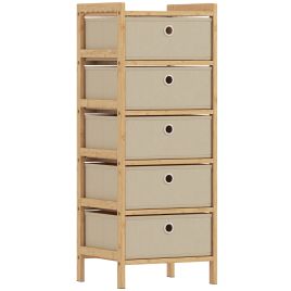 Elmmoor Cream White Fabric Chest of Drawers - Medium-sized, 5 Drawers