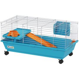 Marloft Blue Steel Small Animal Cage with Wheels Water Bottle - 44cm
