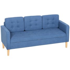 Luxvale Wood 3 Seater Sofa - Blue