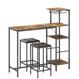 Oakbury Rustic Brown Metal Bar Table with 2 Stools Set - 122cm