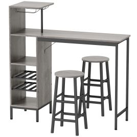Natural Dining Table with 2 Round Stools Set - 121.5cm