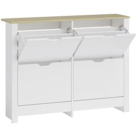 Winloft White Shoe Cabinet with 4 Flip Drawers - Medium-sized - 105cm