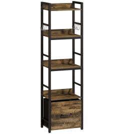 Roswood Rustic Brown Metal 4 Tier Bookcase - 39cm