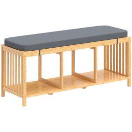 Wexel Natural Bamboo Shoe Bench with Cushioned Seat and Open Shelf - Medium-sized - 102cm