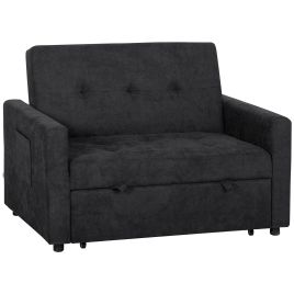 Qualyne Flannel 2 Seater Sofa Bed with 2 Pillows - Black
