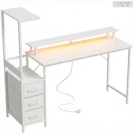 Ashshaw White Gaming Desk with Charging Station - 147cm