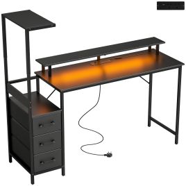 Ashshaw Black Gaming Desk with Charging Station - 147cm