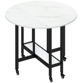 Ashbyrn White Marble Dining Table Drop Leaf - 100cm