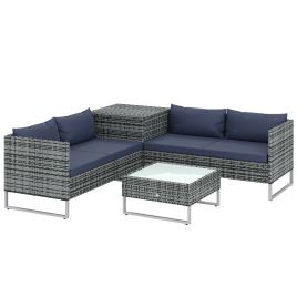 Luxthor Steel 4 Piece Rattan Garden Corner Sofa Set - Dark Blue