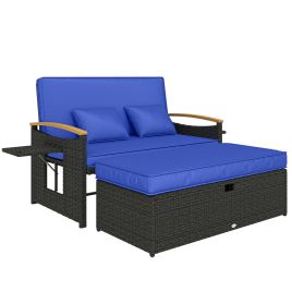 Faibury Blue Metal Garden Rattan Daybed - 122cm