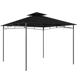 Quaton Black Metal 3x3m Gazebo with 2 - Tier Roof - 300cm