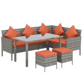 Normont Metal 6 Seater Rattan Garden Sofa Set - Orange