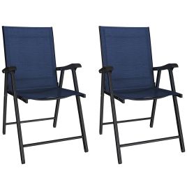 Yorhall Navy Blue Steel Folding Chairs Set of 2 - 58cm