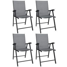 Yorhall Light Grey Steel Folding Chairs Set of 4 - 58cm