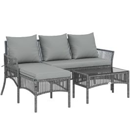 Cambury Light Grey 3 Pieces Rattan Corner Sofa Set - 115cm