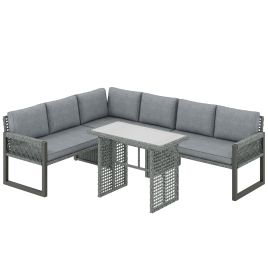 Faidene Metal 6 Seater Rattan Garden Corner Sofa Set - Grey