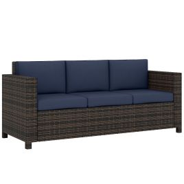 Vantmon Steel Rattan Garden 3 Seater Sofa - Dark Blue