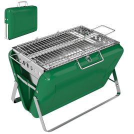 Prilyne Dark Green Stainless Steel Barbecue Grill with Suitcase Shell - 28cm