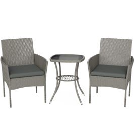 Wexcrof Dark Grey PE Rattan 3 Pieces Garden Furniture Set - 58cm