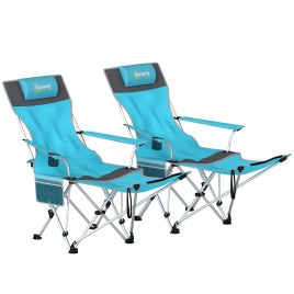 Yorton Blue Metal Reclining Folding Camping Chair Set of 2 - 48cm