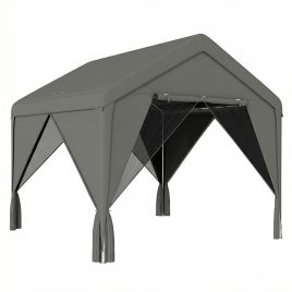 Belglen Dark Grey Steel 3x3m Patio Gazebo with Netting & Curtains - 300cm