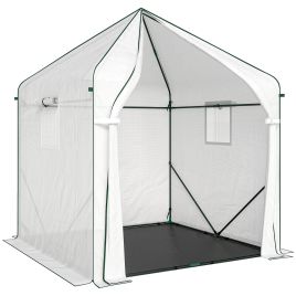 Seria White Steel Greenhouse with Roll-up Door and PE Ground Cover - 160cm