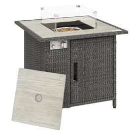 Kendene Dark Grey PE Rattan Dining Table Gas Fire Pit - 71cm