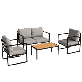 Foxion Grey Metal 4 Piece Sofa Set with Slatted Table - 128cm