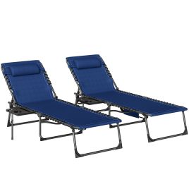 Stadene Dark Blue Fabric Sun Lounger Set of 2 - 60cm
