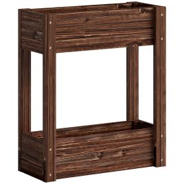 Roslyne Carbonised Fir Wood 2 Tier Raised Planter - 60cm