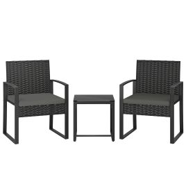 Elmmont Dark Grey PE Rattan 3 Pieces Garden Furniture Set - 55cm