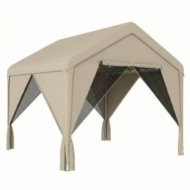 Belglen Khaki Steel 3x3m Patio Gazebo with Netting & Curtains - 300cm