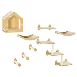 Valshaw Oak Tone Fabric 8 Piece Cat Shelves Set - 33cm