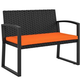 Orange PE Rattan Garden Bench - 103cm