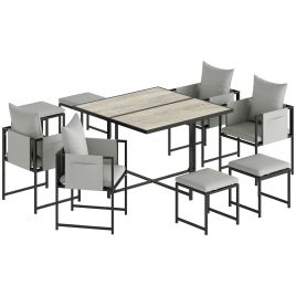 Kenford Grey Steel 9 Piece Dining Set - 110cm